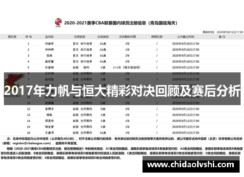2017年力帆与恒大精彩对决回顾及赛后分析